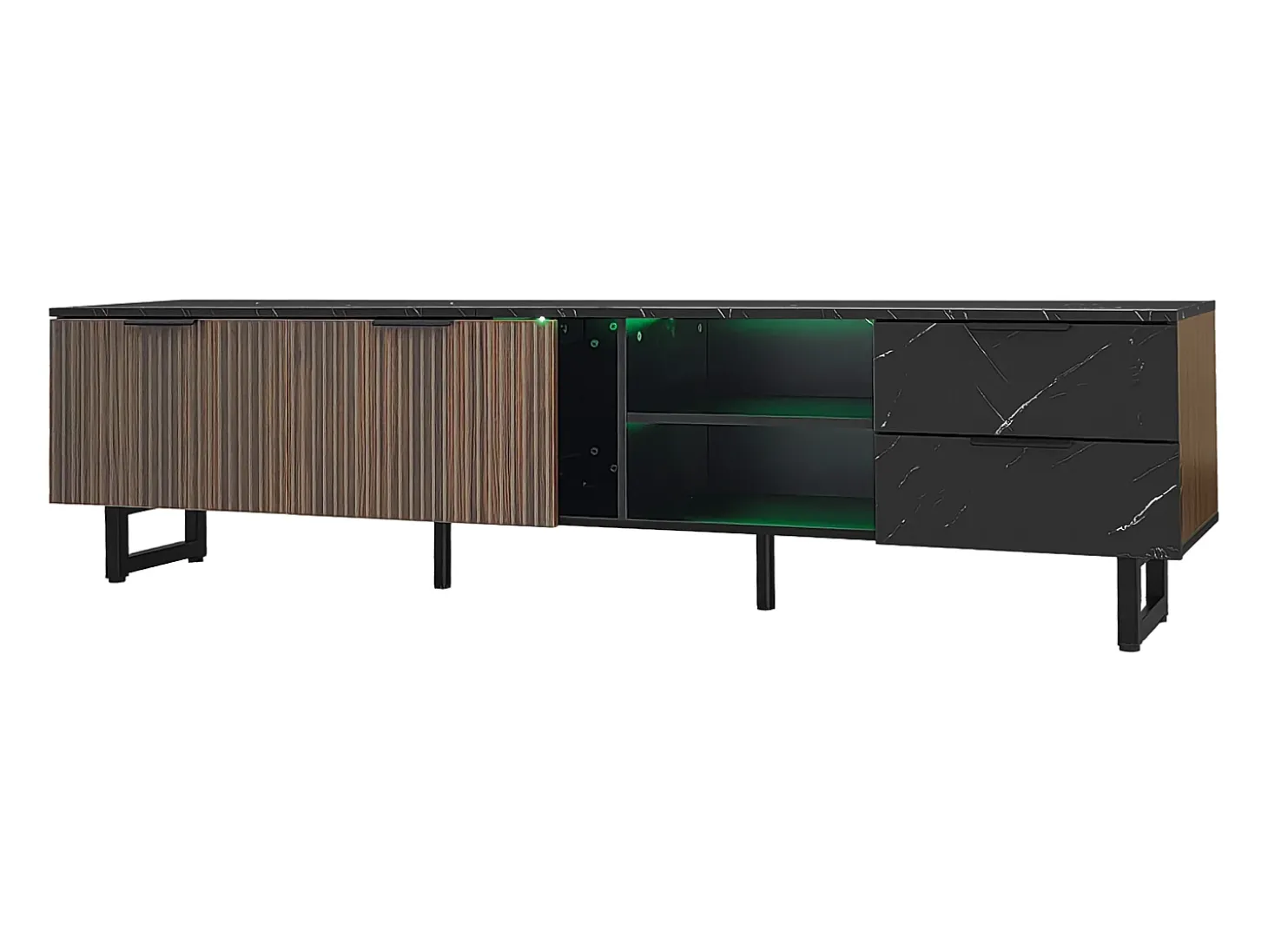Mueble TV L 200 cm con LED - 2 puertas y 2 cajones - Marrón