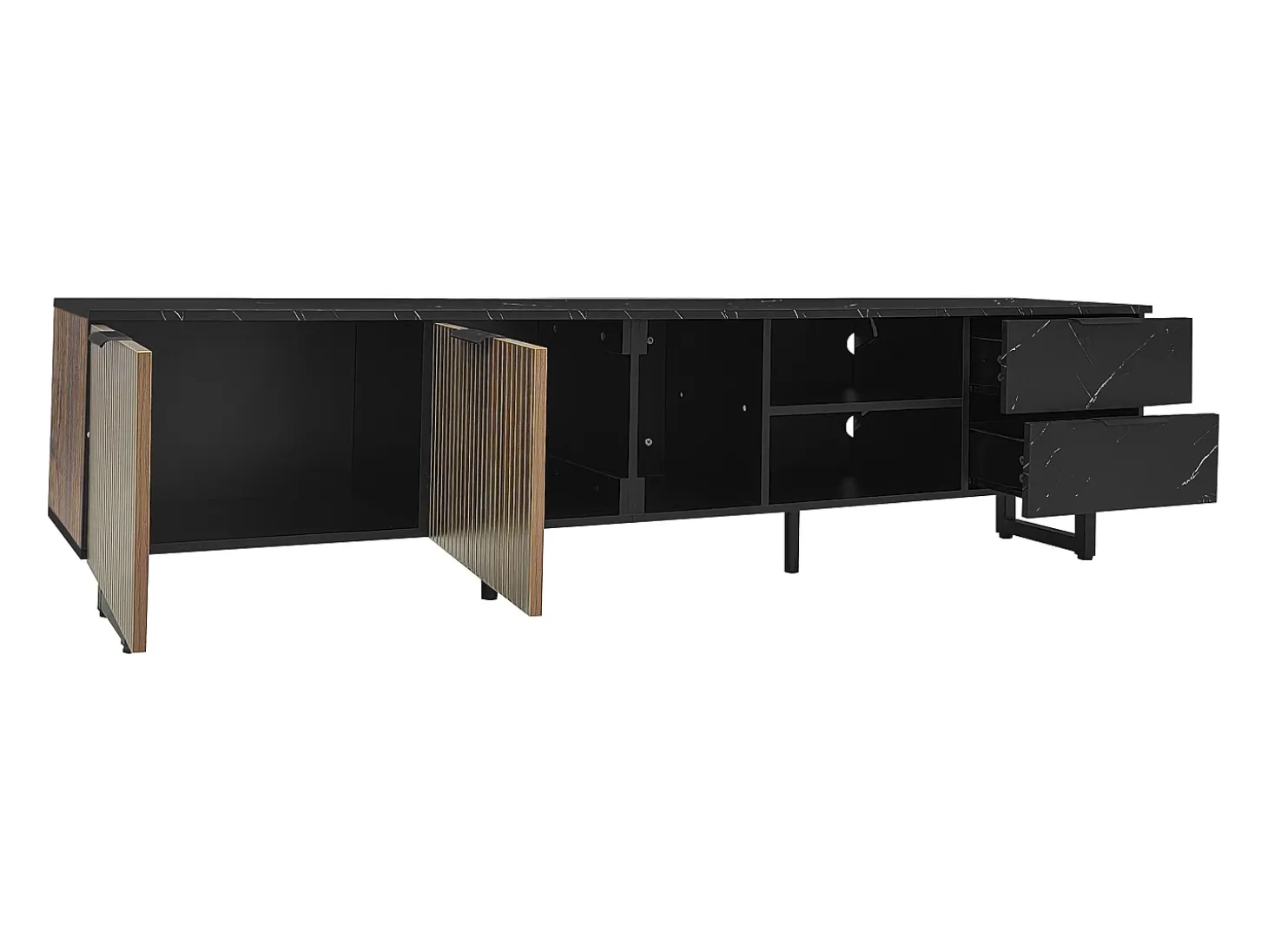 Mueble TV L 200 cm con LED - 2 puertas y 2 cajones - Marrón