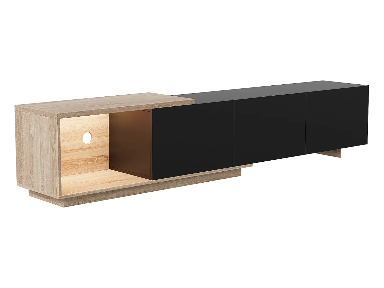 Mueble TV LED - con 3 cajones - madera - negro - 240 × 38 × 44 cm