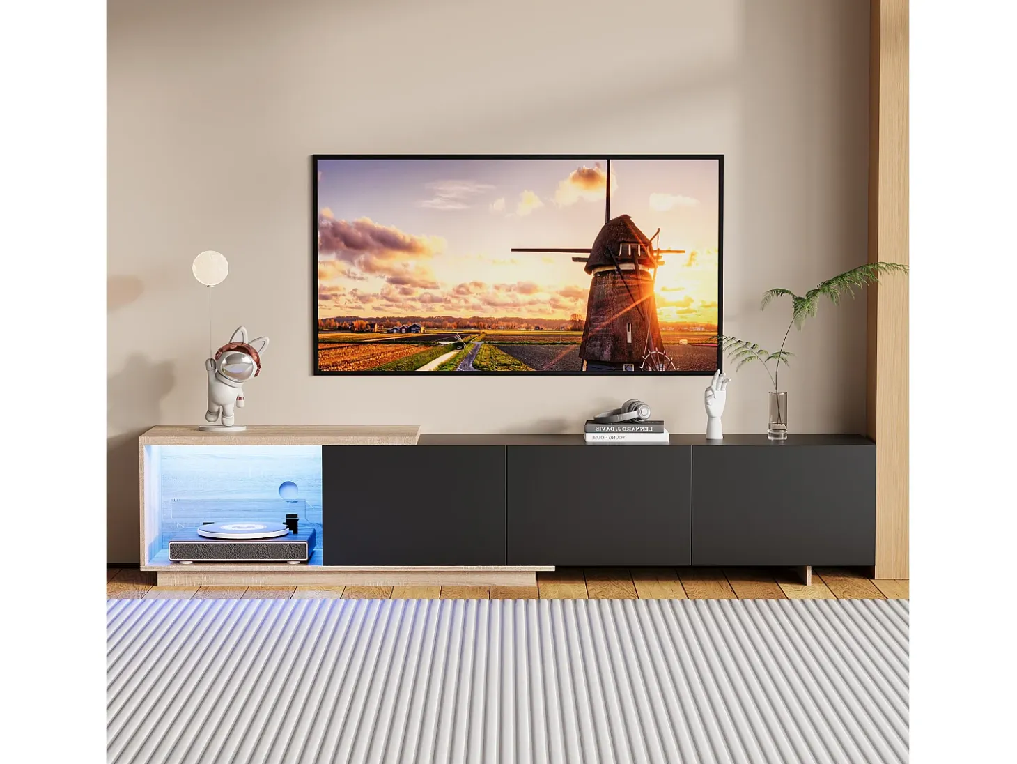 Mueble TV LED - con 3 cajones - madera - negro - 240 × 38 × 44 cm