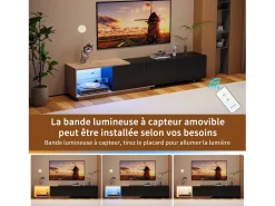 Mueble TV LED - con 3 cajones - madera - negro - 240 × 38 × 44 cm