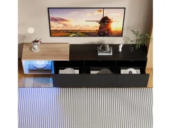 Mueble TV LED - con 3 cajones - madera - negro - 240 × 38 × 44 cm