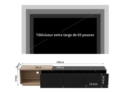 Mueble TV LED - con 3 cajones - madera - negro - 240 × 38 × 44 cm