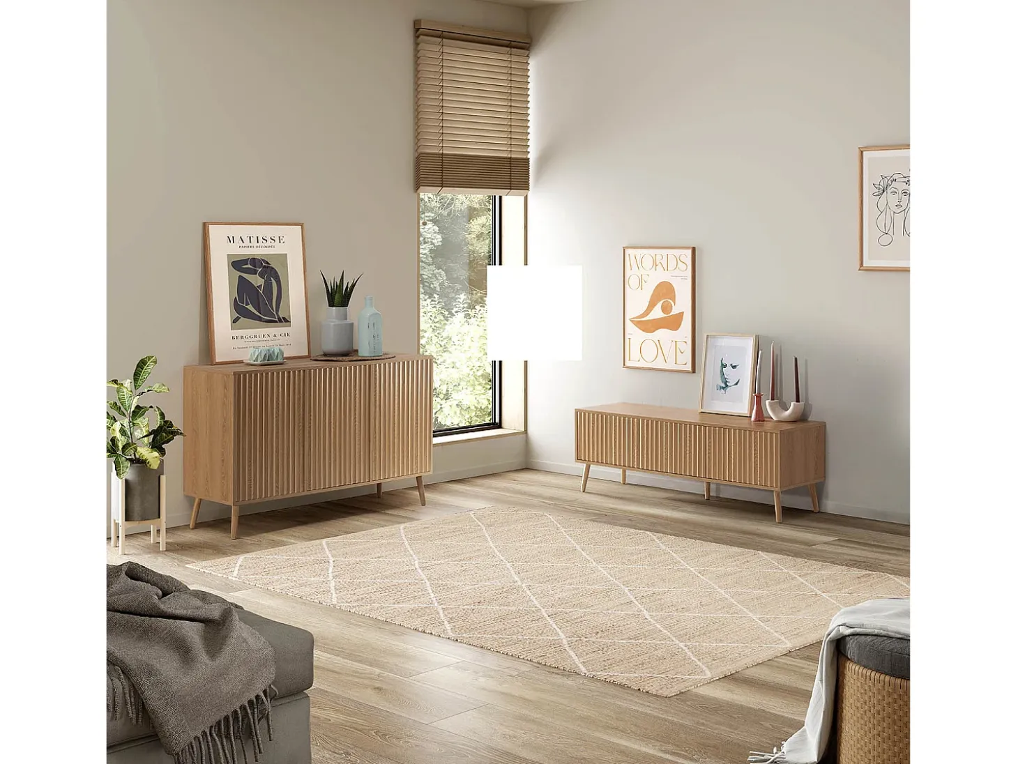 Mueble tv Lluvia 3 puertas color roble, 130 cm largo