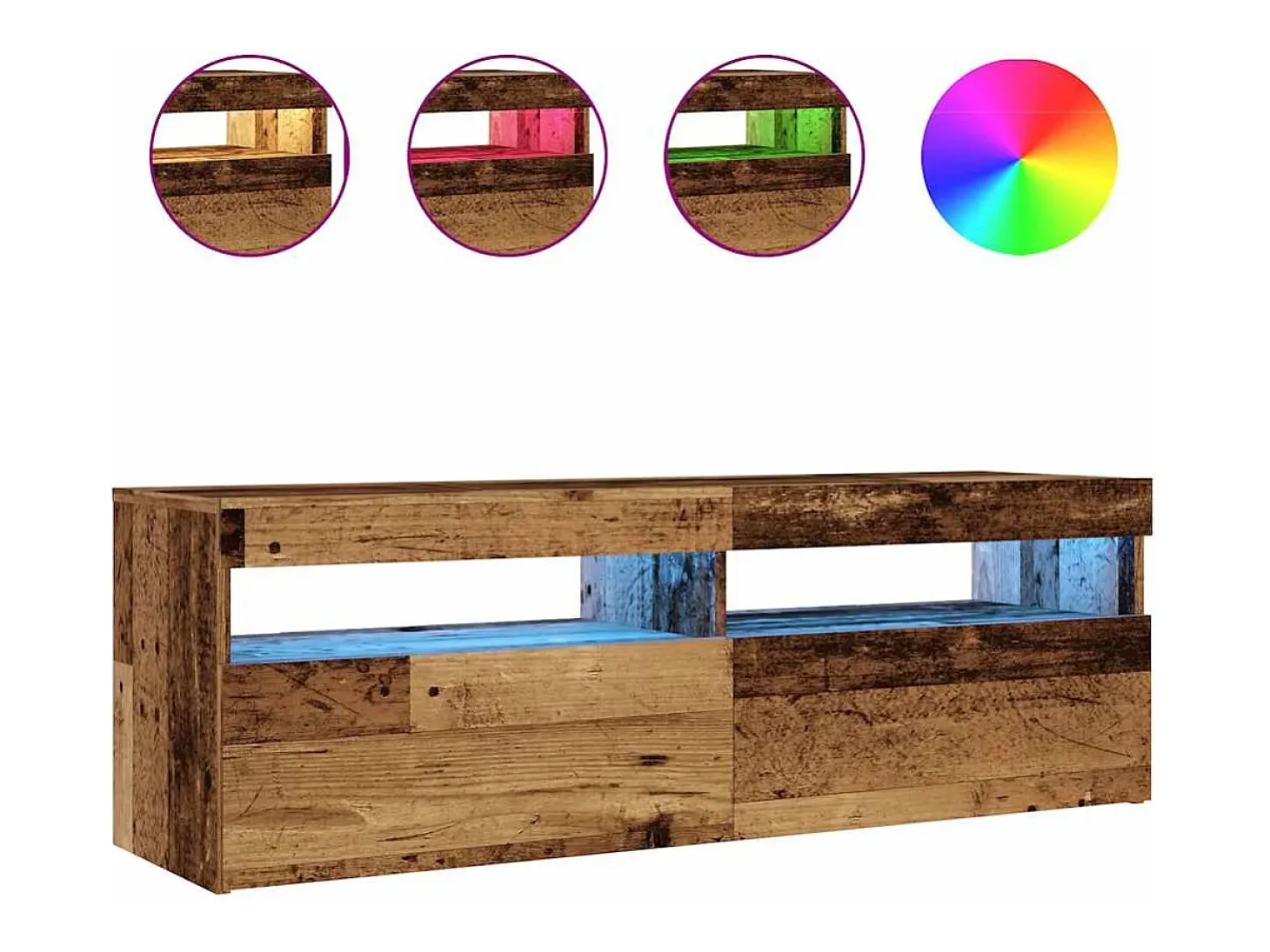 Mueble TV luces LED madera ingeniería envejecida 120x35x40 cm