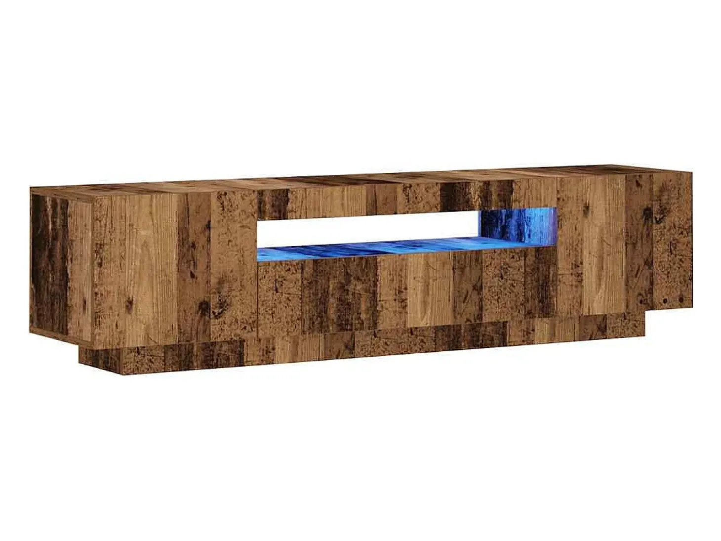 Mueble TV luces LED madera ingeniería envejecida 160x35x40 cm