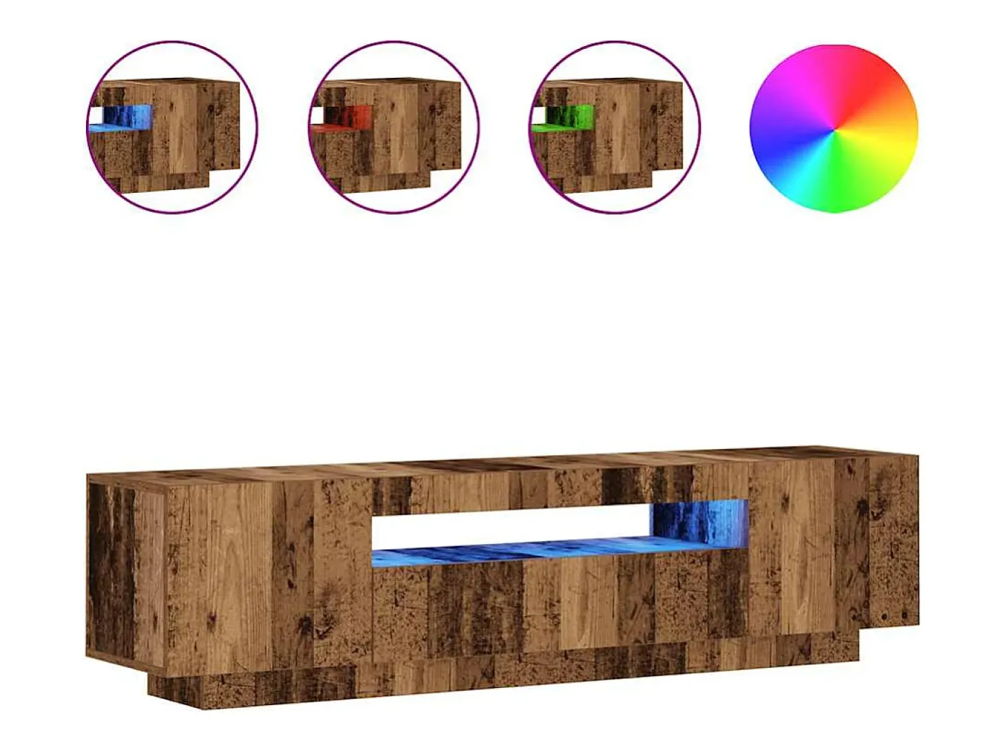 Mueble TV luces LED madera ingeniería envejecida 160x35x40 cm