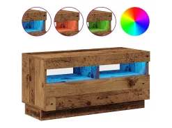 Mueble TV luces LED madera ingeniería envejecida 80x35x40 cm