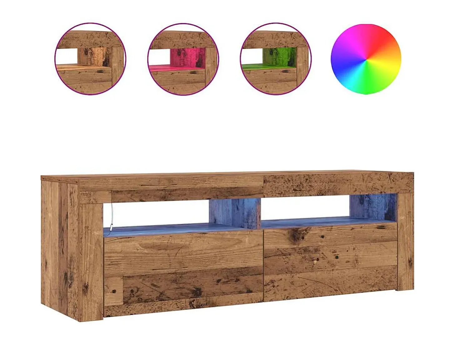 Mueble TV luces LED madera ingeniería envejecida 120x35x40 cm