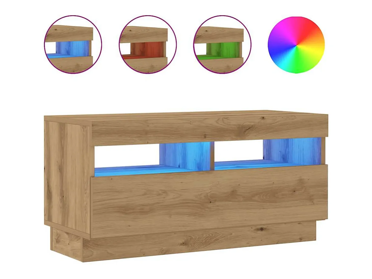 Mueble TV luces LED madera ingeniería roble artisan 80x35x40 cm