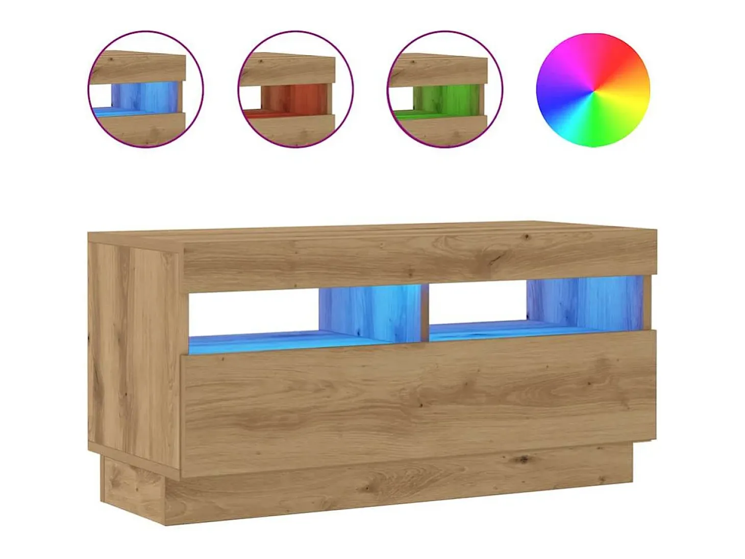 Mueble TV luces LED madera ingeniería roble artisan 80x35x40 cm