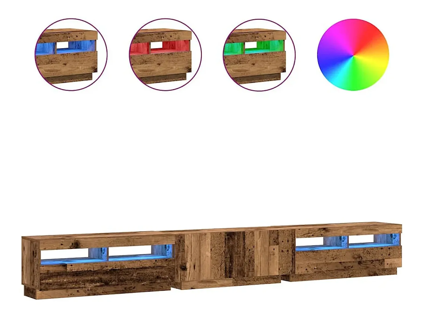 Mueble TV luces LED madera ingeniería envejecida 300x35x40 cm