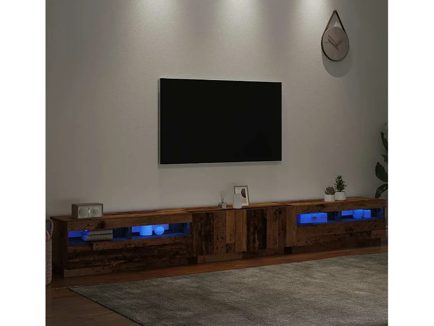 Mueble TV luces LED madera ingeniería envejecida 300x35x40 cm