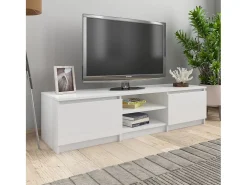 Mueble TV madera contrachapada blanco brillante 140x40x35,5cm