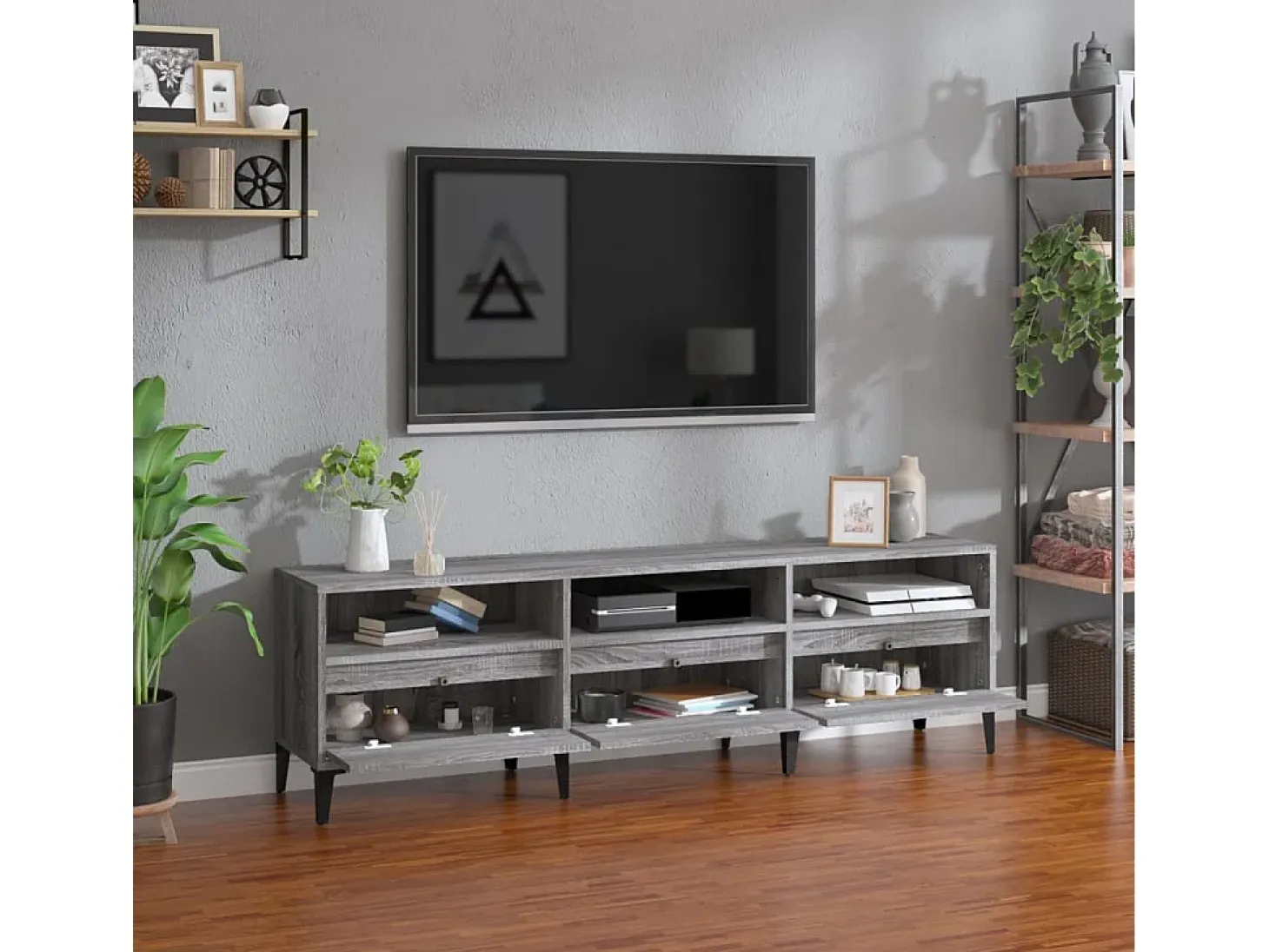 Mueble TV madera contrachapada gris Sonoma 150x30x44,5 cm YOE41776