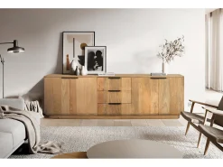 Mueble tv madera de mango en color natural con esquinas redondeadas