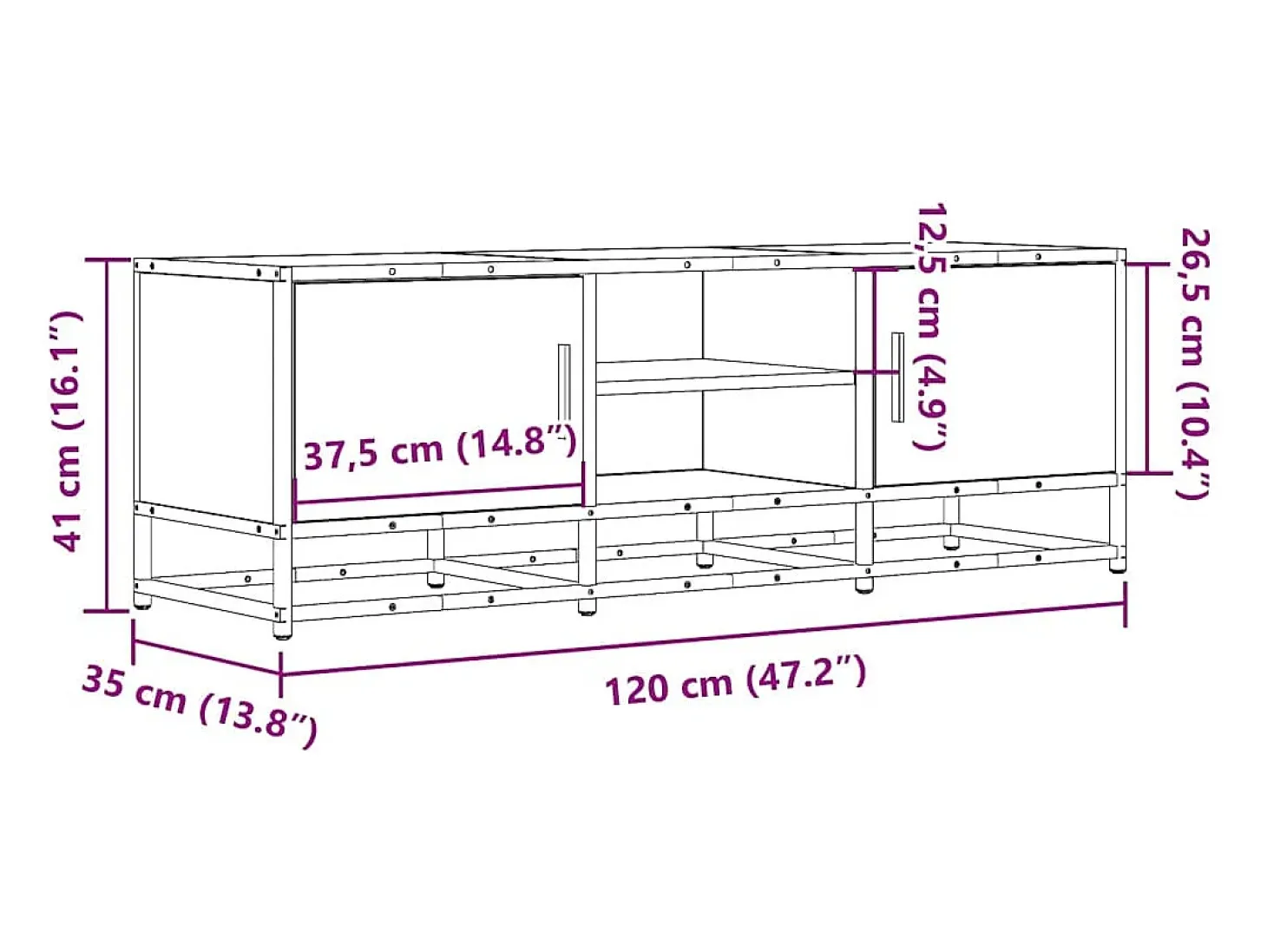 Mueble TV madera ingeniería y metal gris Sonoma 120x35x41 cm