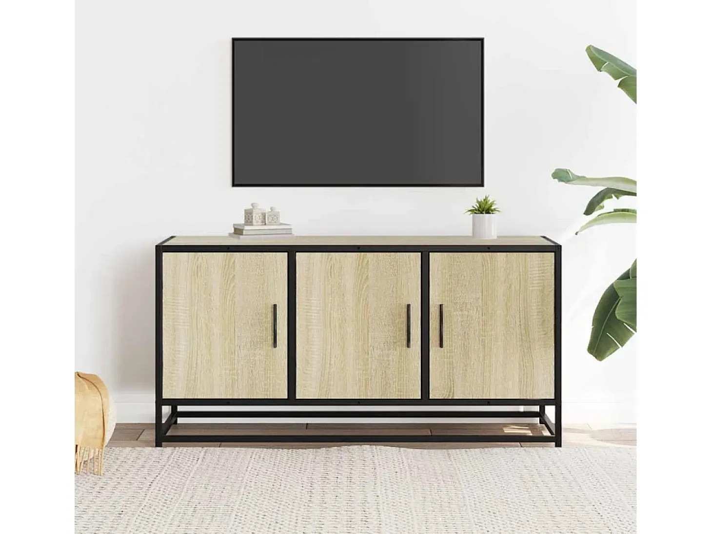 Mueble TV madera ingeniería y metal roble Sonoma 100x35x50 cm