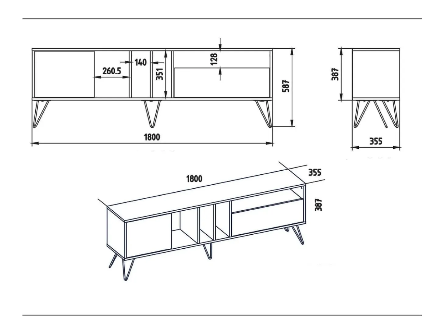 Mueble TV madera y dorado con almacenaje 180 cm BEARN