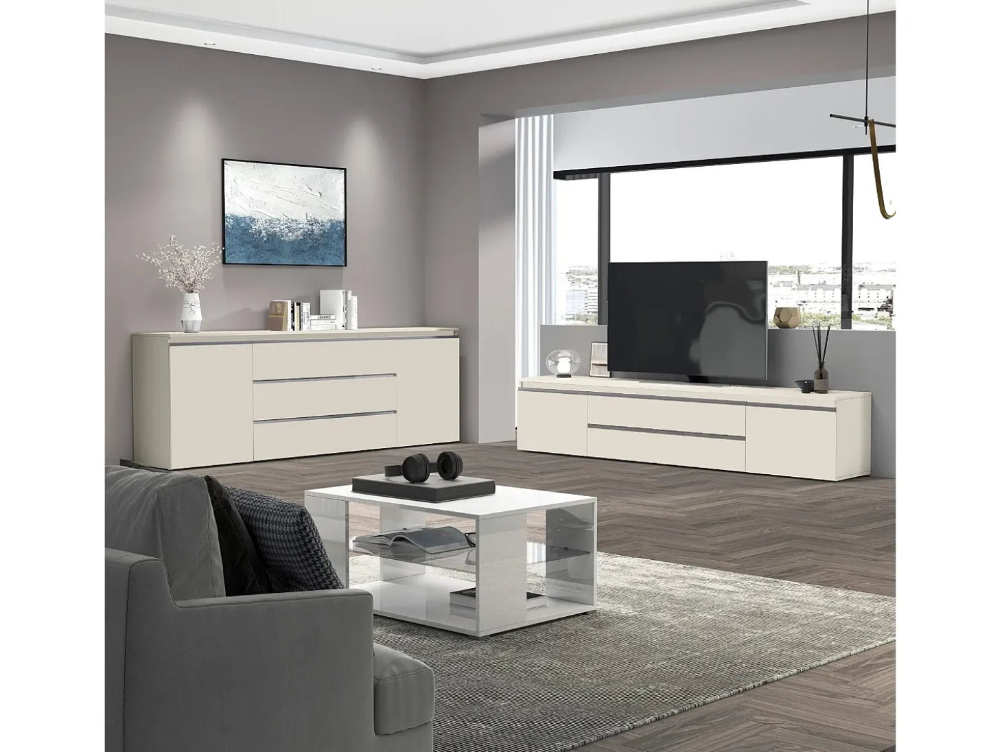 Mueble TV MAGIC con 2 puertas y 2 cajones color cachemira 240x40x40 cm