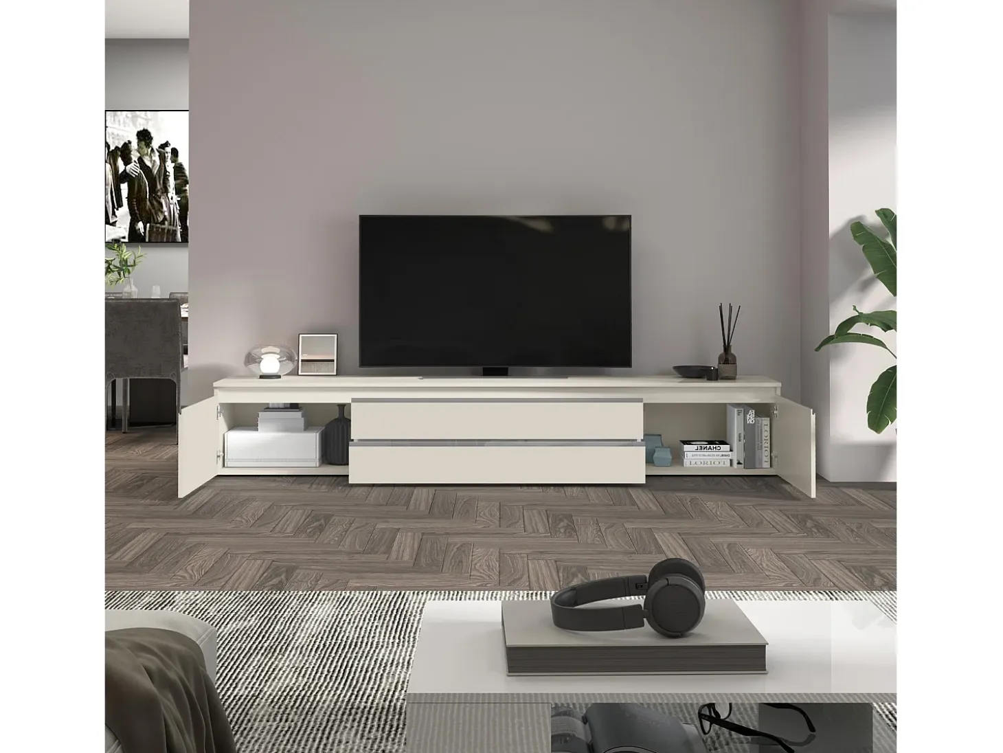 Mueble TV MAGIC con 2 puertas y 2 cajones color cachemira 240x40x40 cm