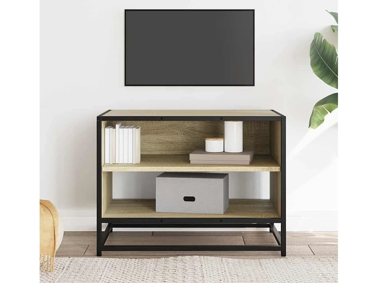 Mueble TV metal y madera ingeniería roble Sonoma 61x40x46 cm