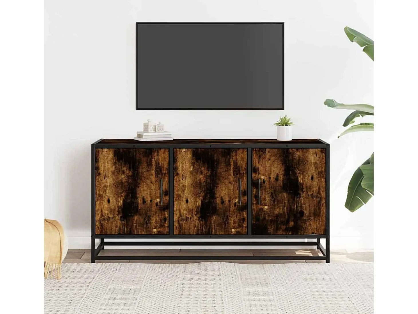 Mueble TV metal y madera ingeniería roble humo 100x35x50 cm