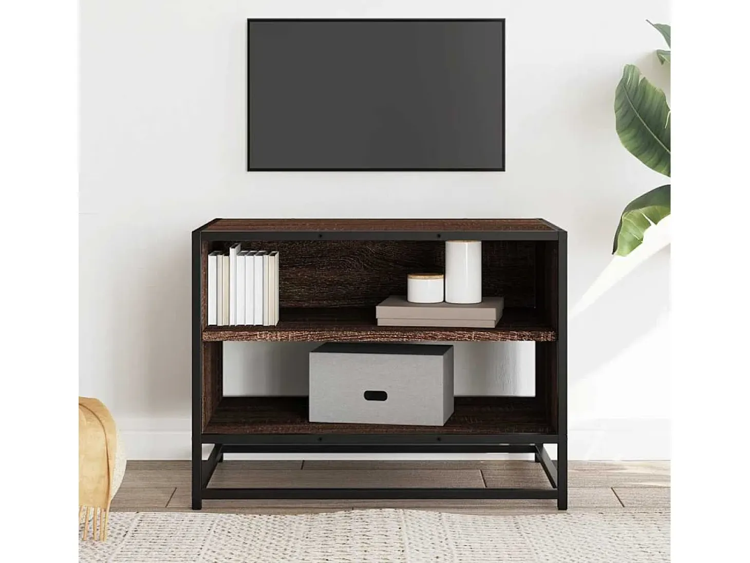 Mueble TV metal y madera ingeniería marrón roble 61x40x46 cm