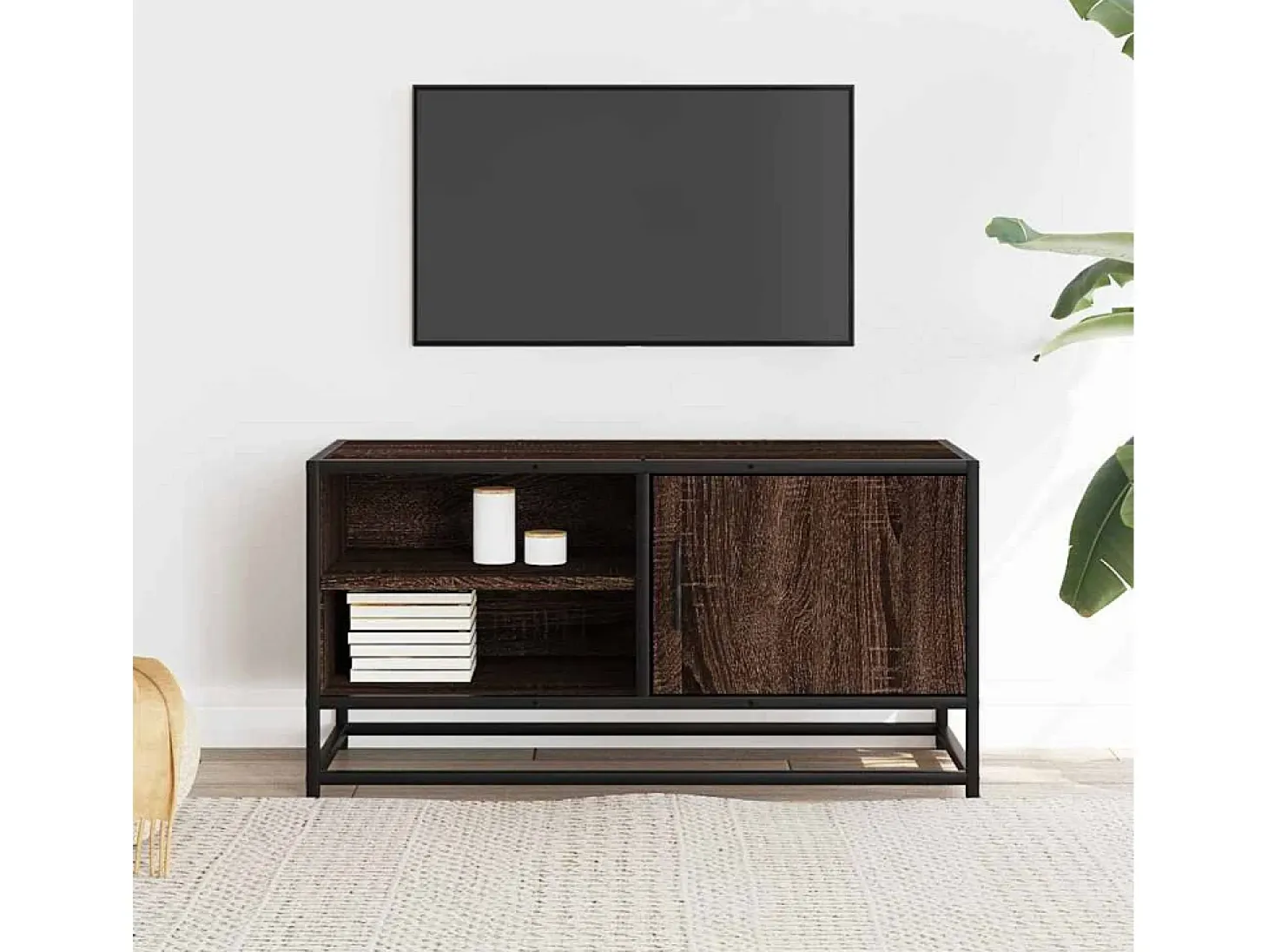 Mueble TV metal y madera ingeniería marrón roble 80x34,5x40 cm