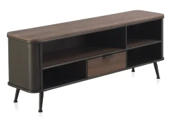Mueble tv metálico con encimera y cajón de madera de abeto