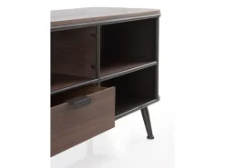 Mueble tv metálico con encimera y cajón de madera de abeto