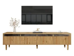 Mueble TV moderno 178×35×45 cm - con iluminación LED - 4 cajones - aspecto madera - MDF - natural