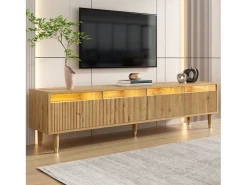 Mueble TV moderno 178×35×45 cm - con iluminación LED - 4 cajones - aspecto madera - MDF - natural