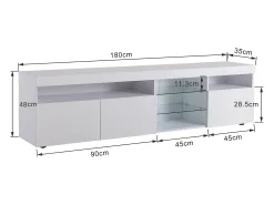 Mueble TV moderno 180 cm con LED - 3 puertas y 5 compartimentos abiertos - Blanco