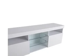 Mueble TV moderno 180 cm con LED - 3 puertas y 5 compartimentos abiertos - Blanco