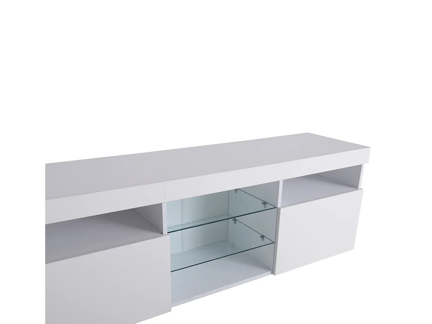 Mueble TV moderno 180 cm con LED - 3 puertas y 5 compartimentos abiertos - Blanco