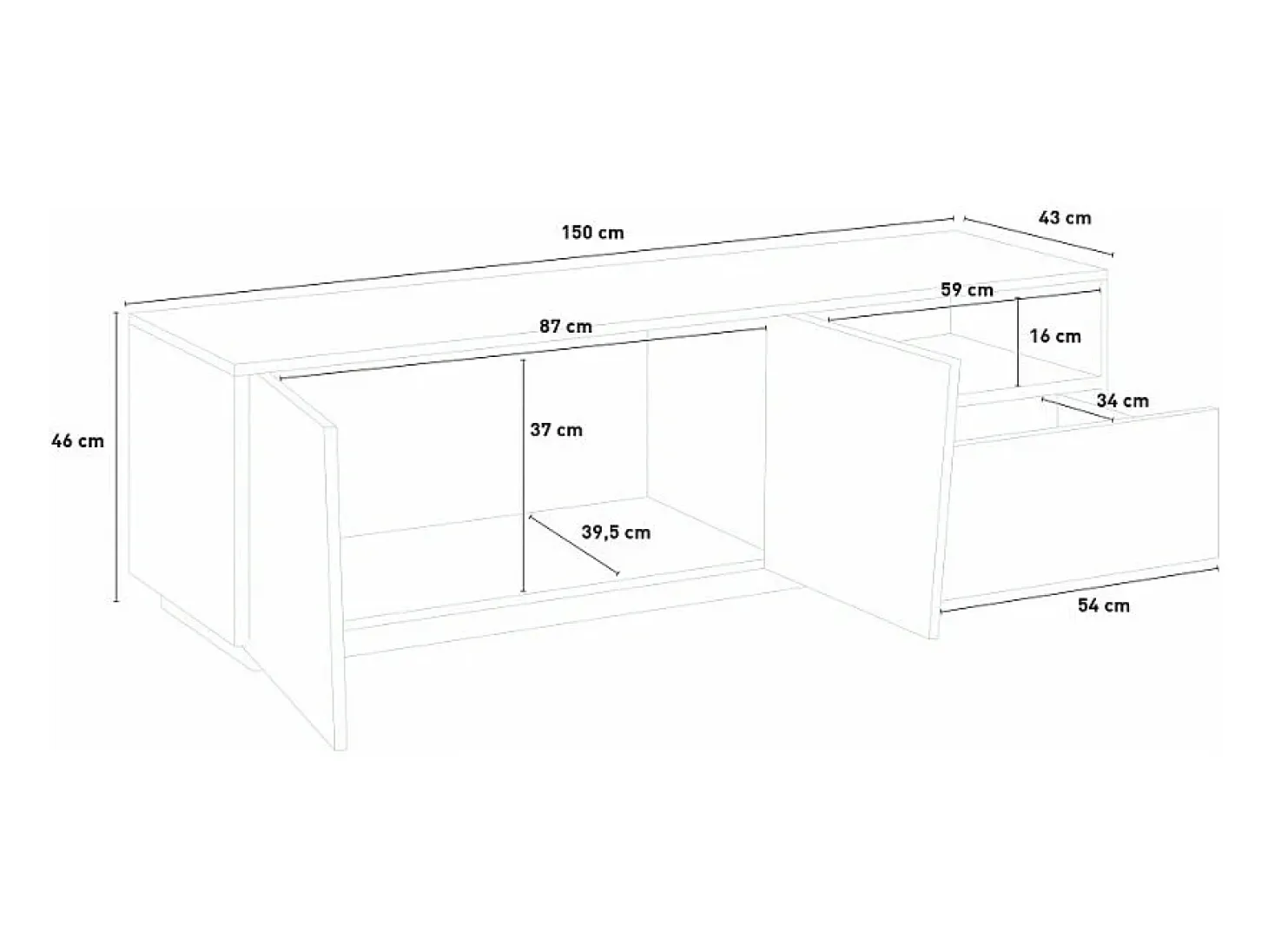 Mueble TV moderno aparador salón 2 puertas y 1 cajón Vega Stay 150cm