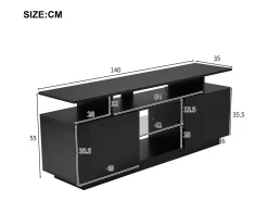 Mueble TV negro de 140 cm, iluminación LED de 16 colores, puertas lacadas con paneles de cristal, espacio para TV de hasta 60