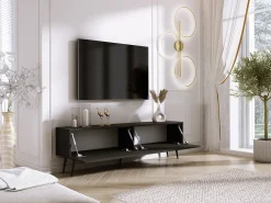Mueble TV: Negro mate, patas negras, 170 x 52 x 32 cm