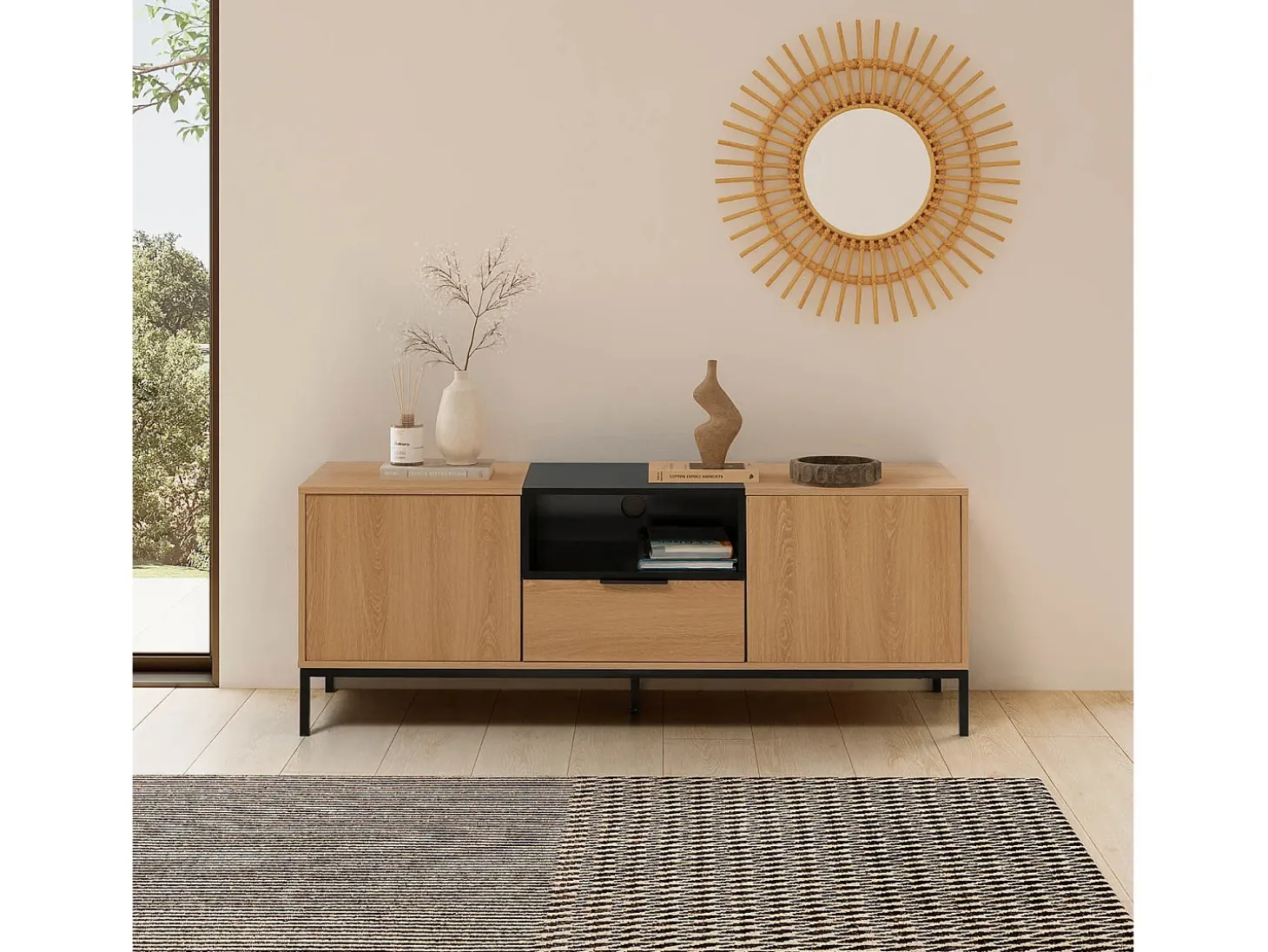 Mueble Tv Nieve 2 puertas 1 cajón Roble