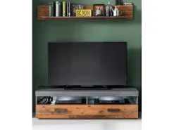 Mueble TV Orcel 2 piezas melamina roble oscuro y gris