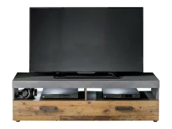Mueble TV Orcel 2 piezas melamina roble oscuro y gris