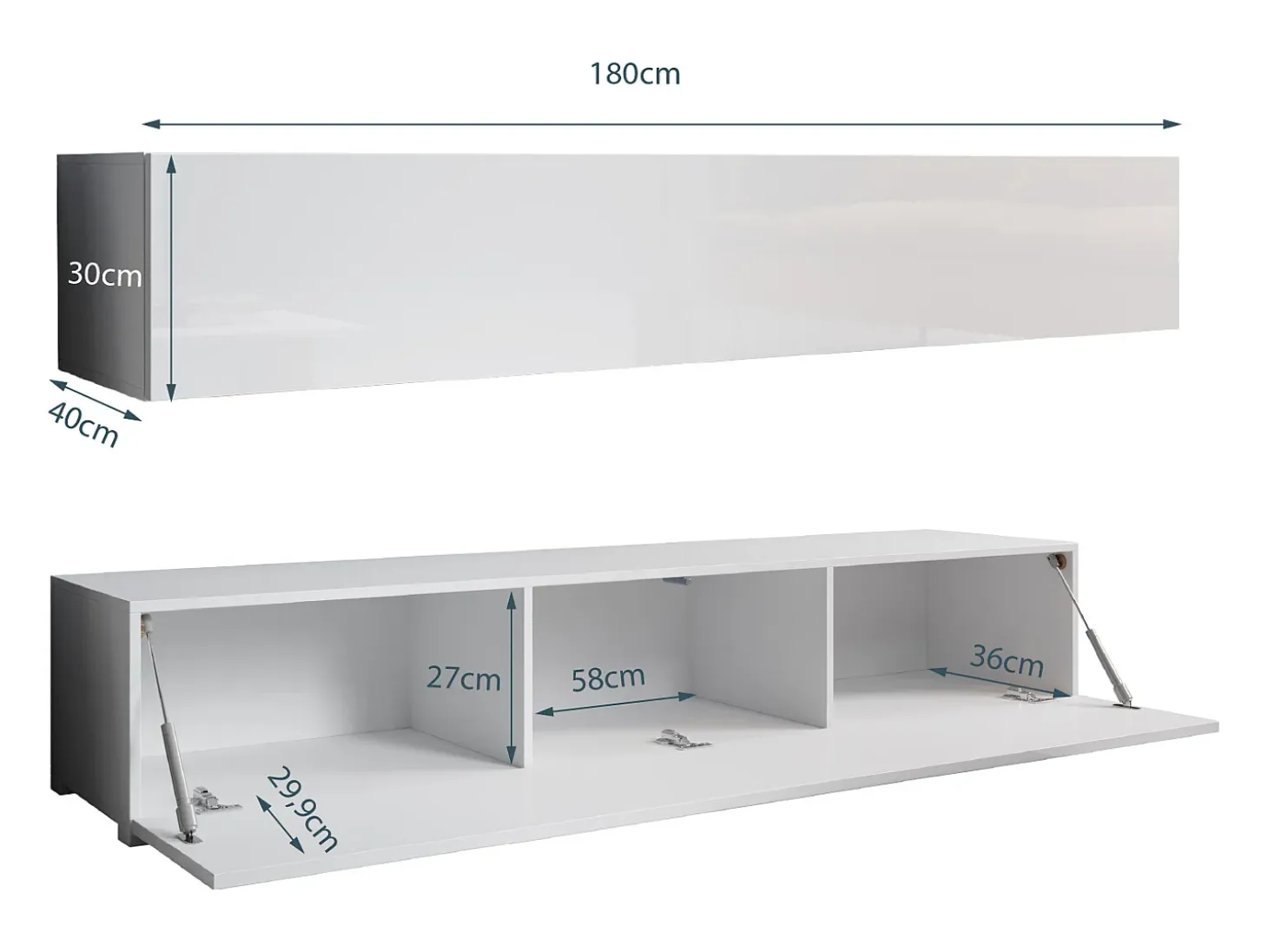 Mueble TV para Salón comedor en Blanco 180x40x30cm Aitana M2
