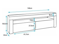 Mueble TV para Salón comedor en Blanco con LED 140x35x50,5cm Aker