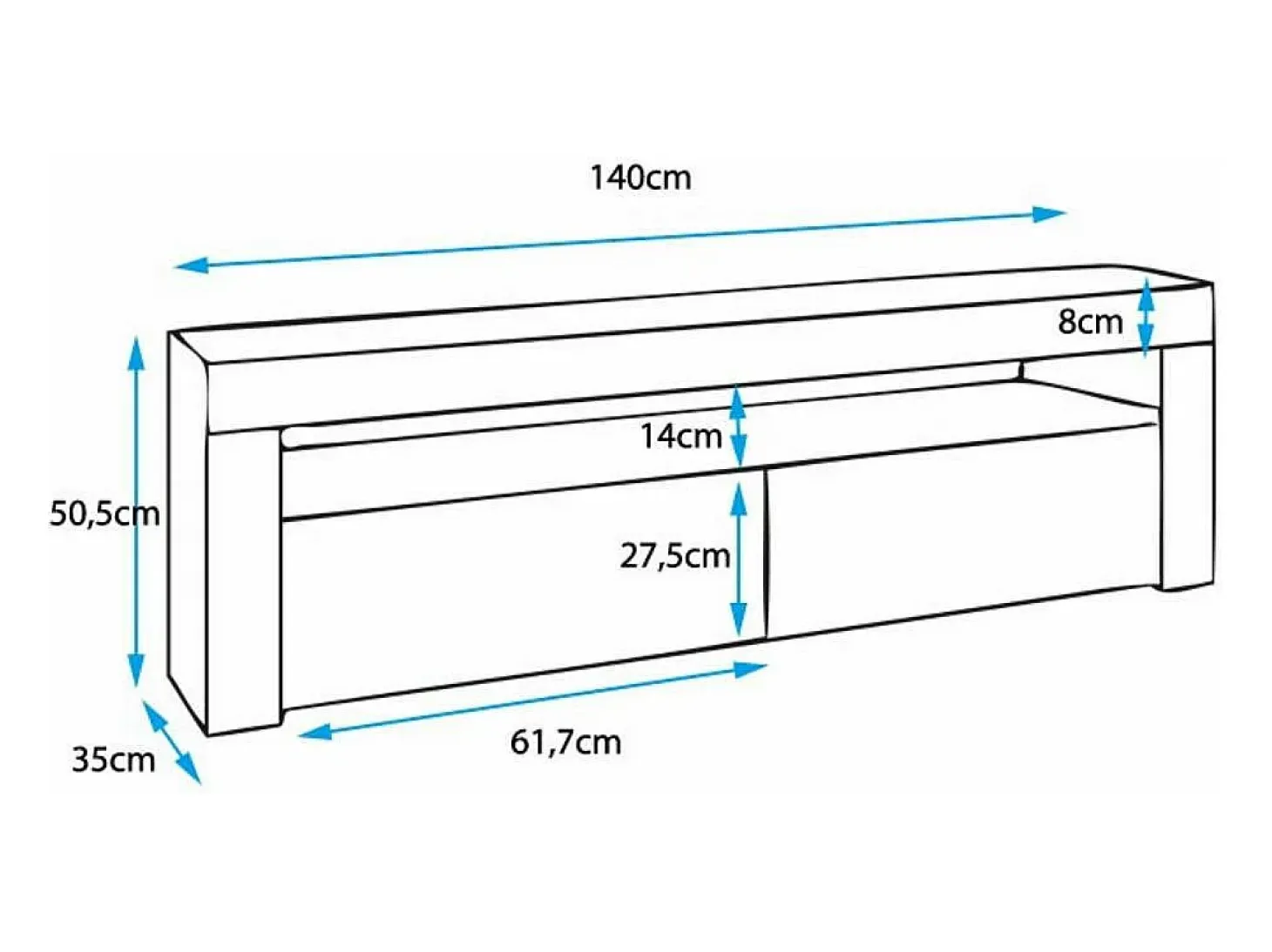 Mueble TV para Salón comedor en Blanco con LED 140x35x50,5cm Aker