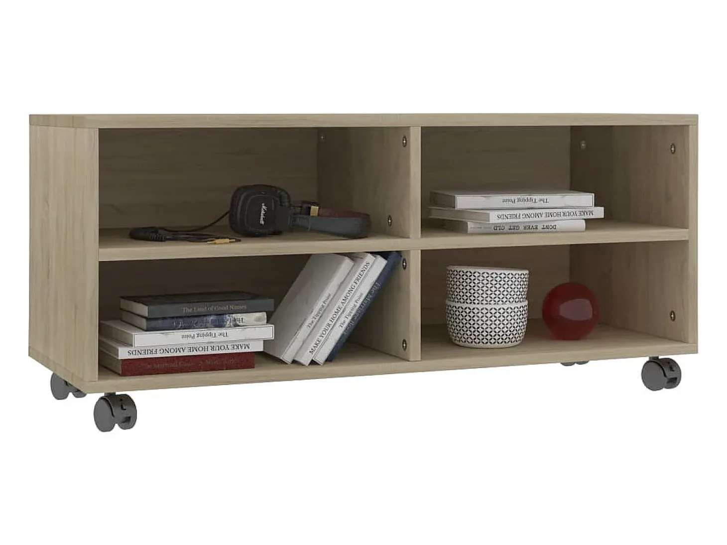 Mueble TV ruedas madera contrachapada color roble 90x35x35cm YOE39627