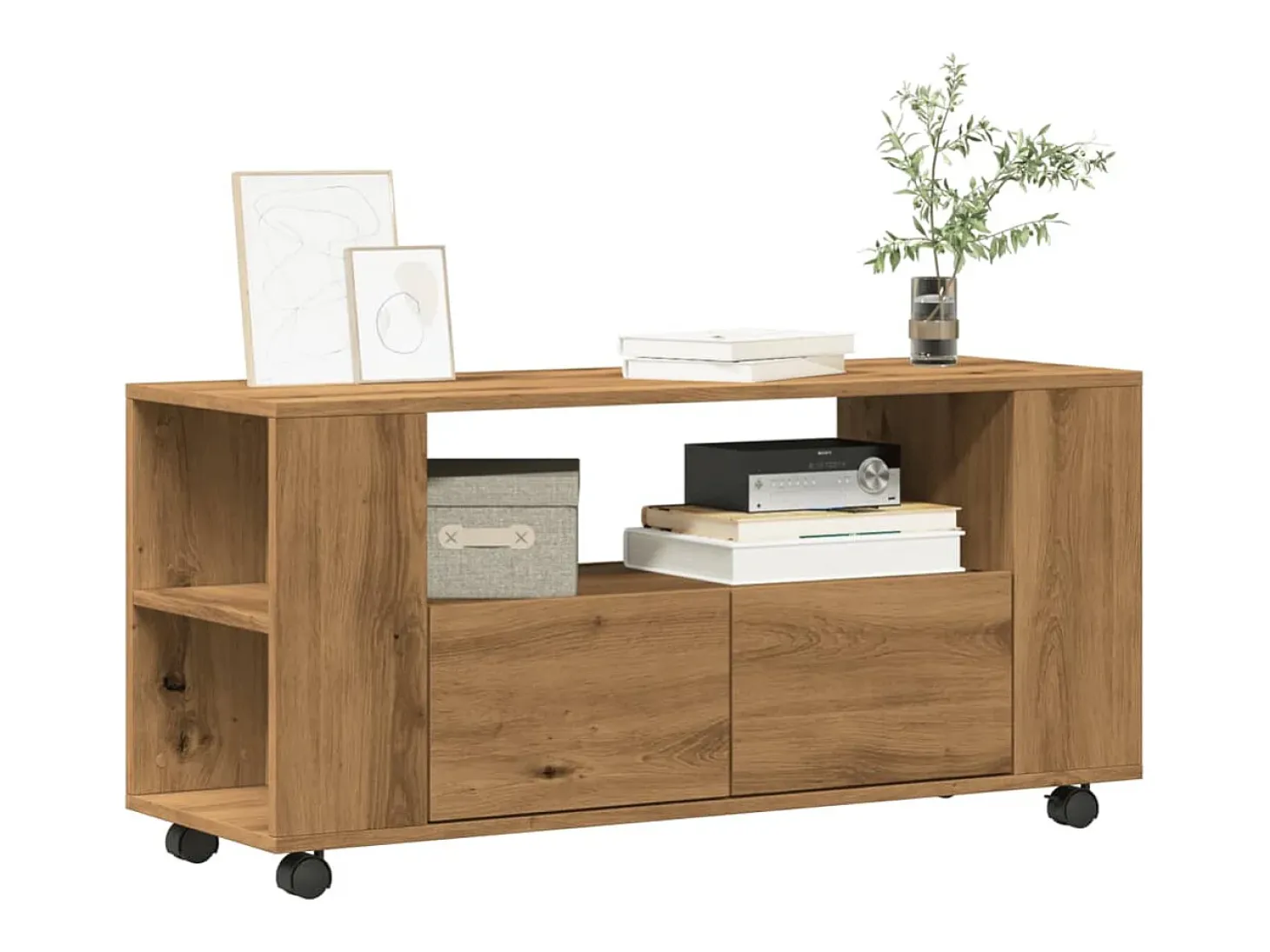 Mueble TV ruedas madera ingeniería roble artisan 102x34,5x43cm