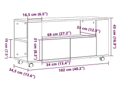Mueble TV ruedas madera ingeniería roble artisan 102x34,5x43cm