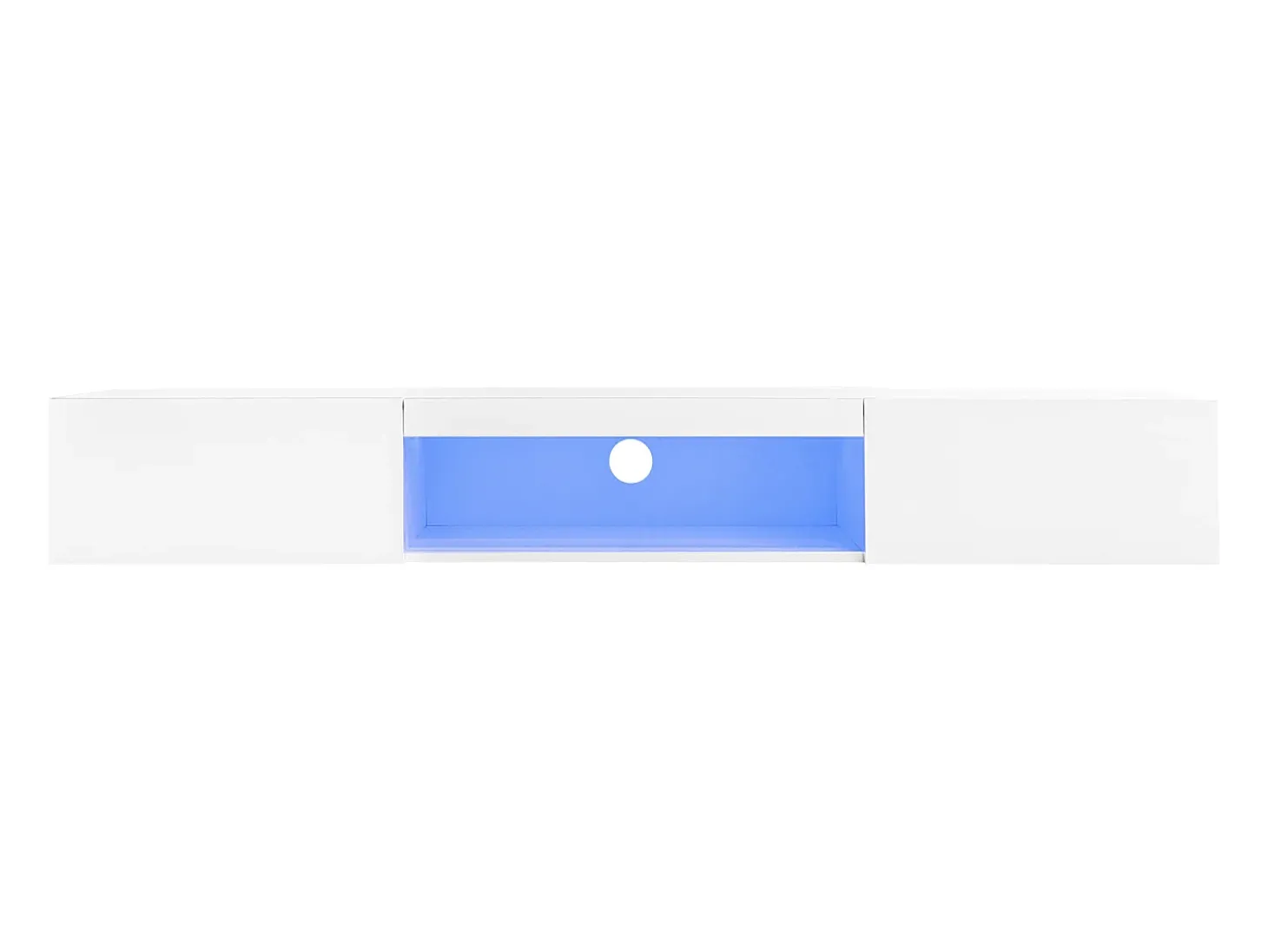 Mueble TV suspendido 160 cm - 1 compartimento abierto y 2 puertas batientes - aspecto brillante - Blanco