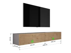 Mueble TV suspendido, (2 x 100) x 34 x 32 cm, Antracita / Roble Lancelot